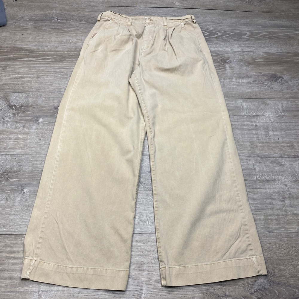 Pistola Pleated Wide Leg Pants Womens 27P Beige‎ Cotton Trousers Casual Petite
